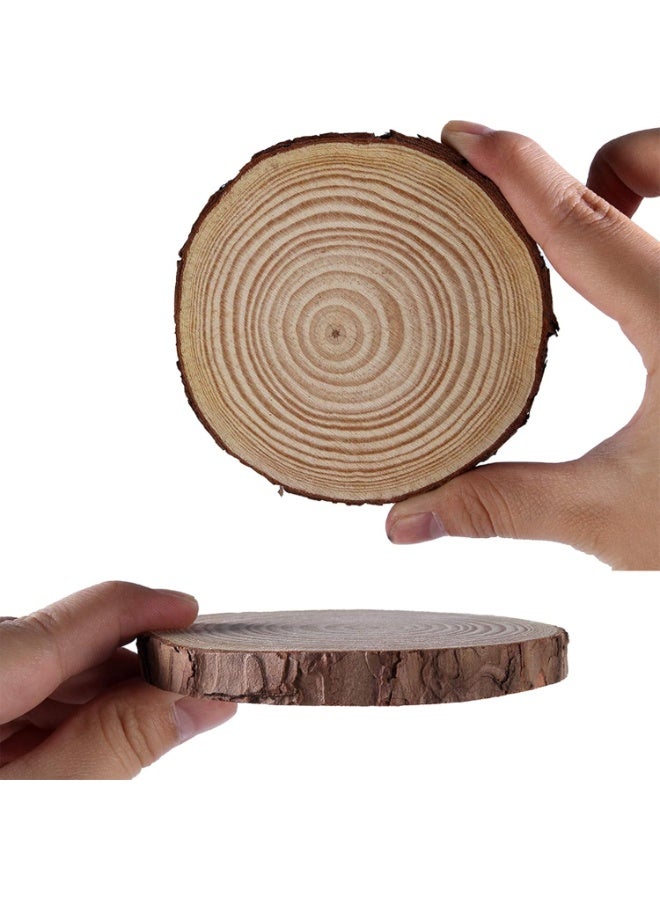 A coaster made of four round pieces of natural wood (also known as wood slices), offering a rustic and attractive decorative look. - Image 2